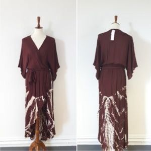 Young Fabulous & Broke tie dye wine high low faux wrap dress size small NWT